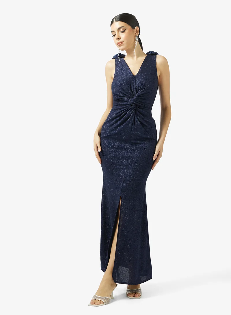 Shimmer Ruched Dress With Slit